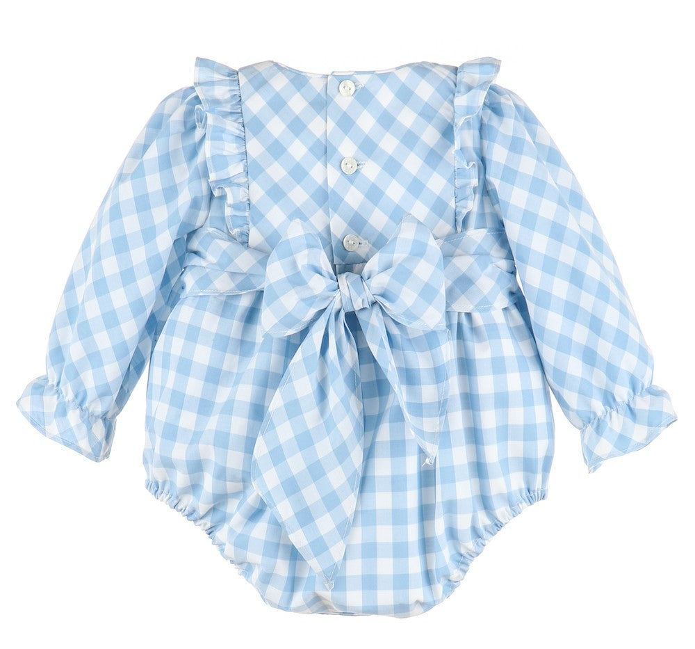 Sophie & Lucas Baby Girls Blueberry Blue Check Bubble with Sash