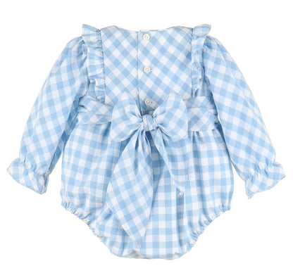 Sophie & Lucas Baby Girls Blueberry Blue Check Bubble with Sash