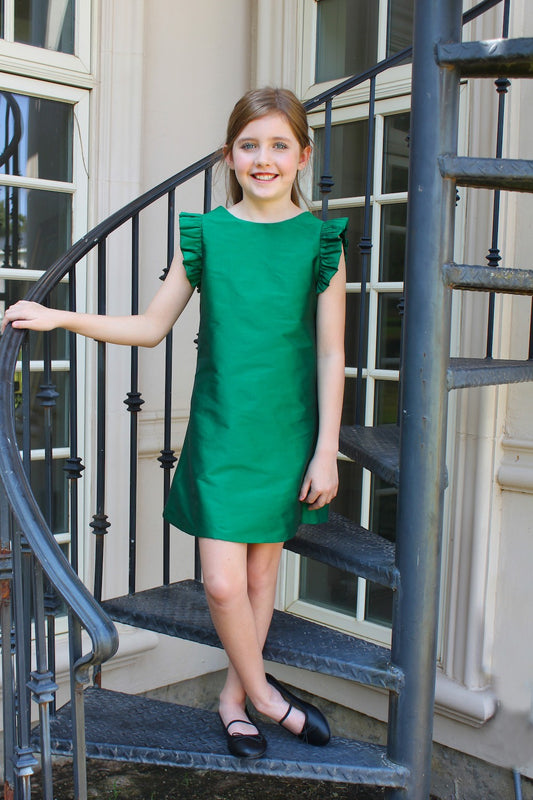Susanne Lively Girls A-Line Christmas Dress - V-Back - Green