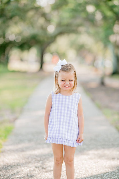James & Lottie Girls Mae Swing Top & Bloomers Set - Lavender Check