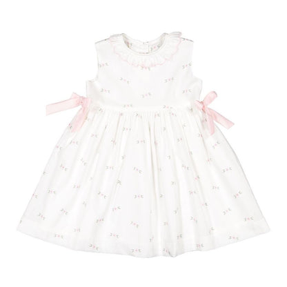 Sal & Pimenta Girls Sleeveless Dress - Pink Bows at Sides - Pink Blossoms
