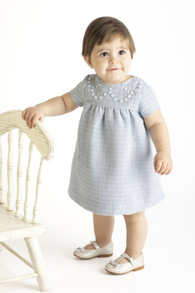Luli & Me Girls Embroidery Tweed Float Dress - Blue
