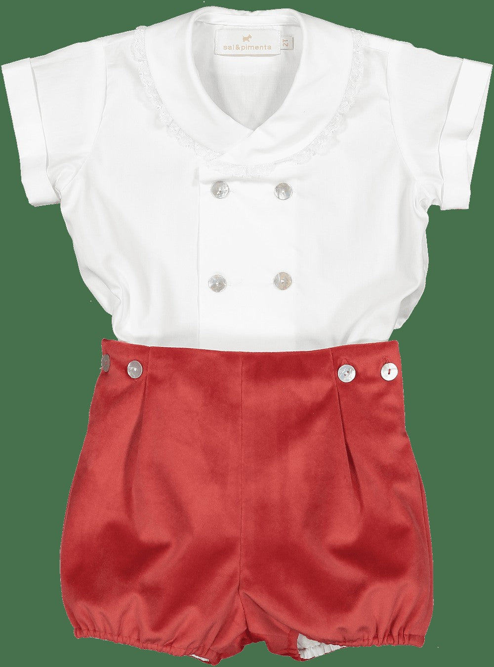 Sal & Pimenta Boys Dressy Button On Set - Velvet - Carmine Red