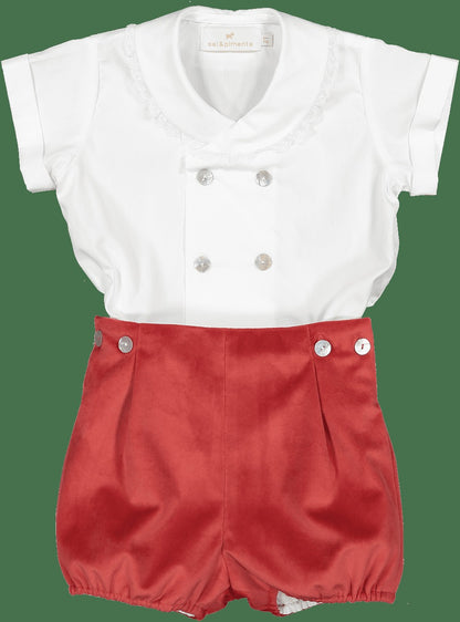 Sal & Pimenta Boys Dressy Button On Set - Velvet - Carmine Red