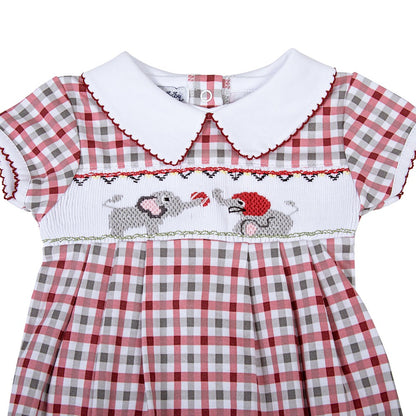 Magnolia Baby Alabama Elephant Football Crimson Tide Checks Smocked Bubble - Boy