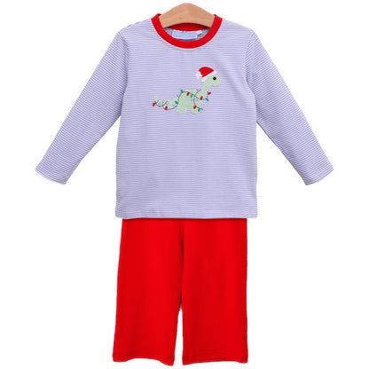Trotter Street Kids Boys Red Pants Set - Christmas Santa Dino