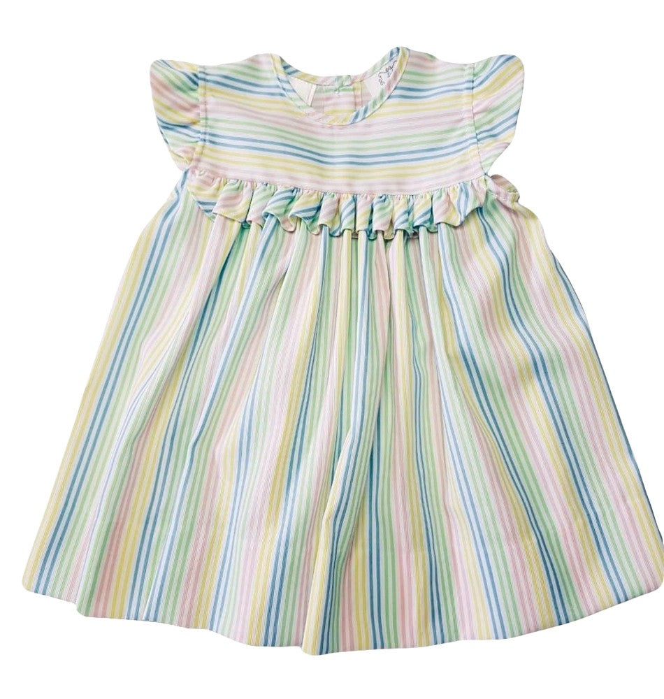 The Best Dressed Child Girls Ruffle Dress - Pastel Stripes