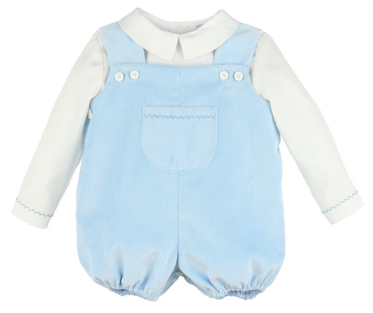 Luli & Me Baby Boys Corduroy Pocket Bubble with Shirt - Light Blue