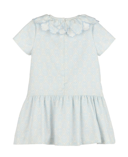 Luli & Me Girls Floral Wreath Drop Waist Dress - Blue