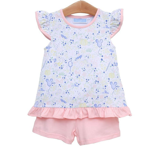 Trotter Street Kids Girls Pink Enchanted Mouse Shorts Set
