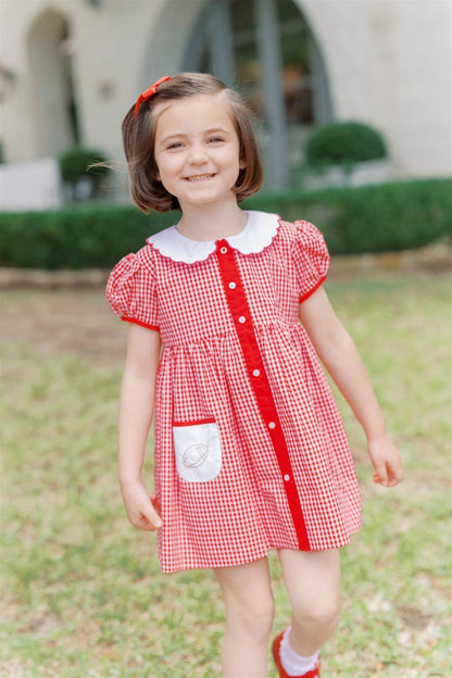Proper Peony Girls Gingham Football Game Day Dress - Red