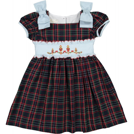 Sal & Pimenta Girls Dress - Holiday Plaid Nutcracker Bears - Bows on Shoulders