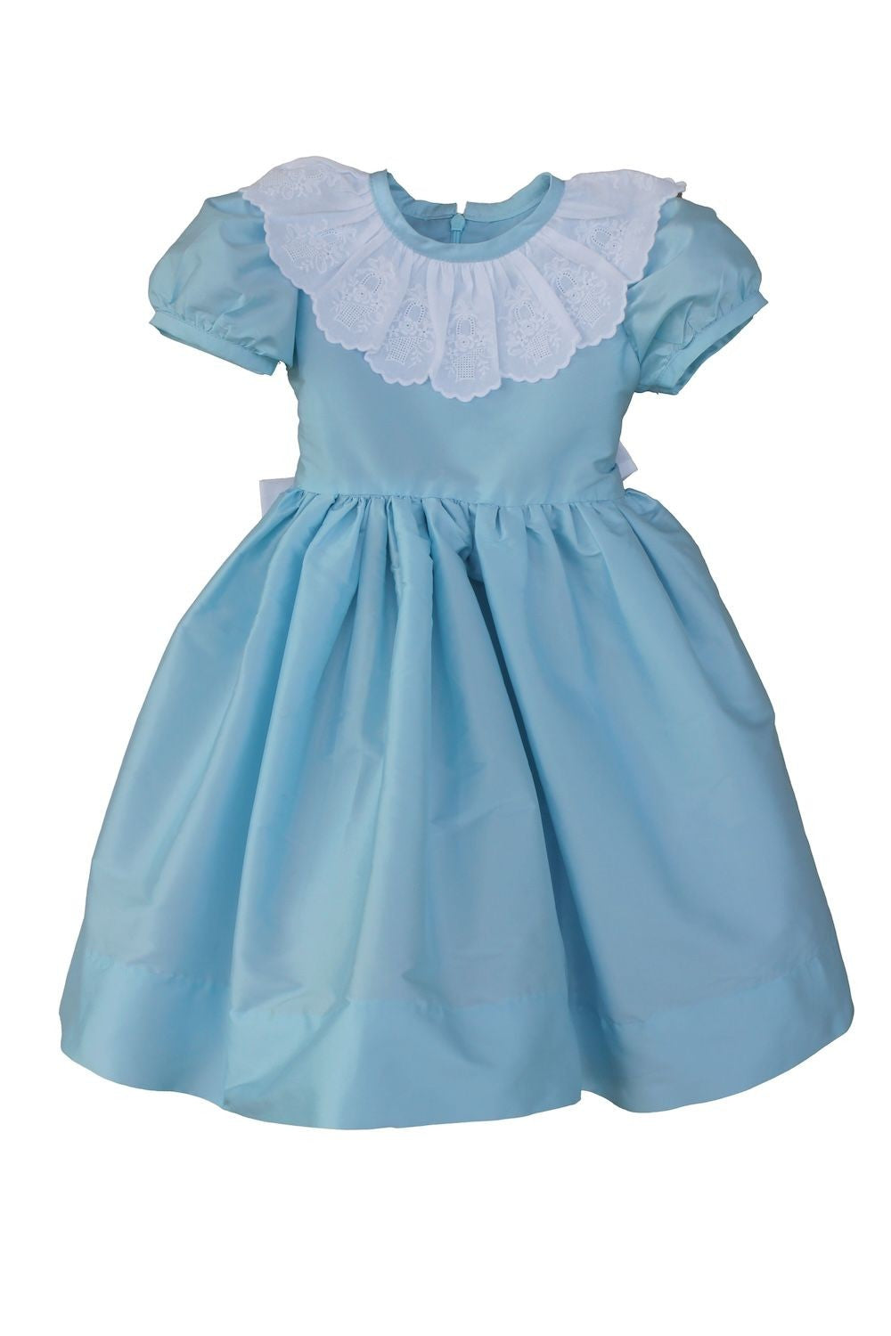 white dress with blue satin sash Susanne Lively Girls Faux Silk - Collar & The fitted bodice features Category:Dresses Cala de la Cruz Package:Dragon pattern Mao suit