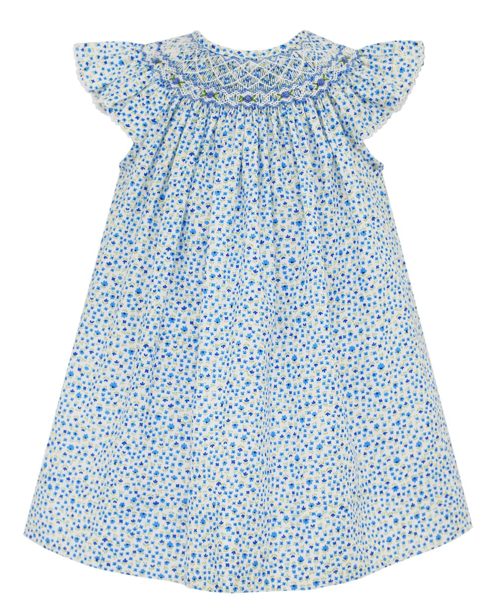 Petit Bebe Baby / Toddler Girls Blue Belle Floral Print Smocked Dress - Bishop