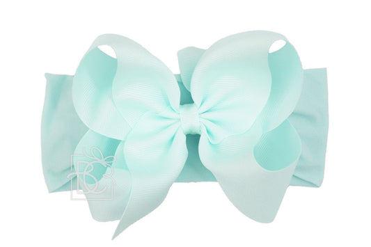 Beyond Creations Girls Wide Pantyhose Headband with Attached Extra Large Grosgrain Bow - Aquamarine by Beyond Creations