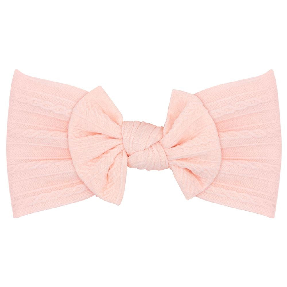 Wee Ones Girls Nylon Bow Headband - Cable Knit - Pink
