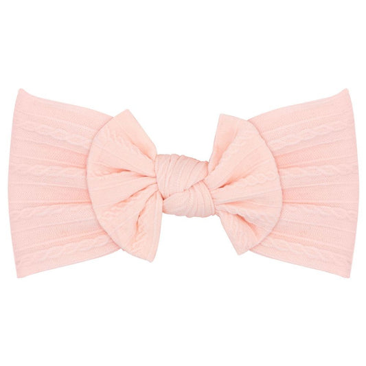 Wee Ones Girls Nylon Bow Headband - Cable Knit - Pink