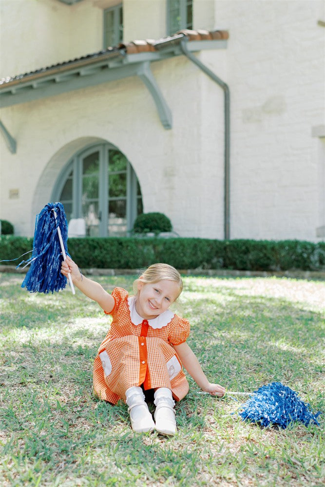 Proper Peony Girls Gingham Football Game Day Dress - Orange 6 Proper Peony Girls Gingham Football Game Day Dress - Orange 6