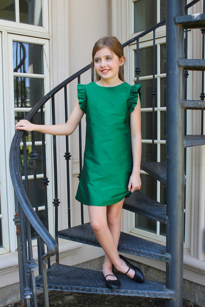 Susanne Lively Girls A-Line Christmas Dress - V-Back - Green