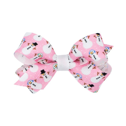 Wee Ones Girls Holiday Hair Bow - Snowman Print on Pink