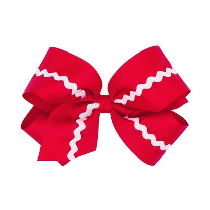 Wee Ones Girls Grosgrain Bow - Red with White Rick Rack