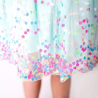 Sweet Wink Girls Tutu Skirt - Aqua Confetti Flowers