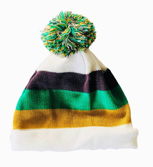 LuLu BeBe Kids Mardi Gras Striped Knit Pom Pom Hat