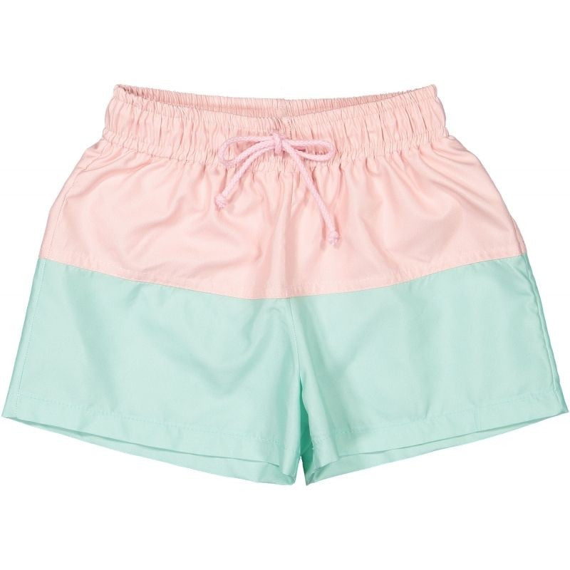 Sal & Pimenta Boys Swim Trunks - Colorblock - Pink Top & Aqua Bottom