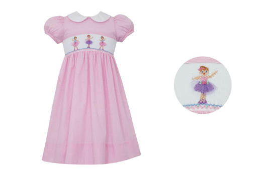 Anavini Girls Pink Check Dress with Collar - Smocked Ballerinas in Tutus
