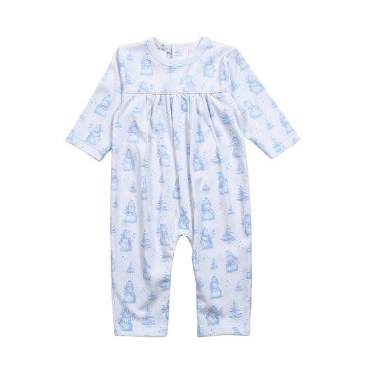 Baby Loren Baby Boys Blue Snowman Toile Romper