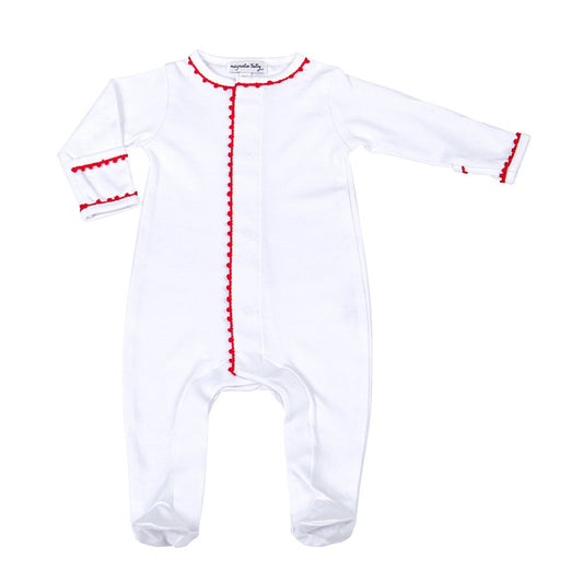 Magnolia Baby Holiday Baby Joy White Christmas Footie - Red Trim