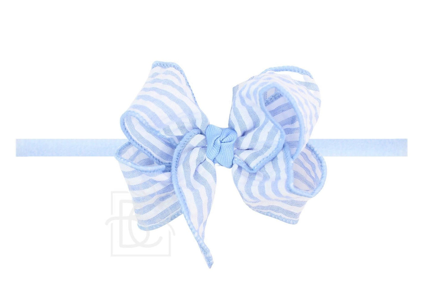 Beyond Creations Girls Hair Bow on Pantyhose Headband - Seersucker - Millenium Blue