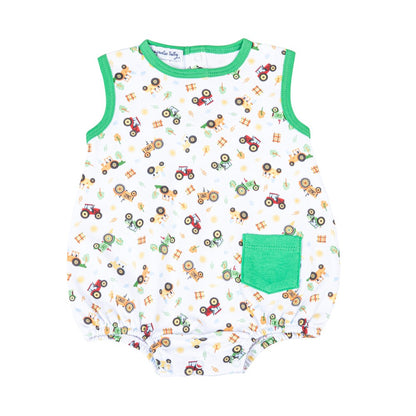 Magnolia Baby Tractor Time Green Printed Sleeveless Boy Bubble