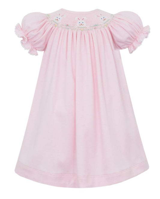 Petit Bebe Knits Girls Pink Knit Smocked Bunny Face Bishop Dress