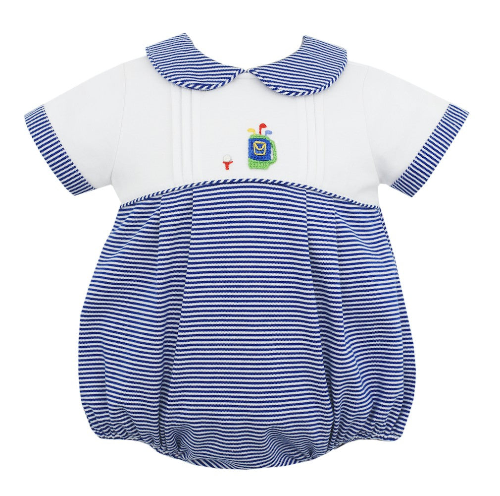 Petit Bebe Baby Boys Navy Blue Stripe Knit Bubble - Crochet Golf