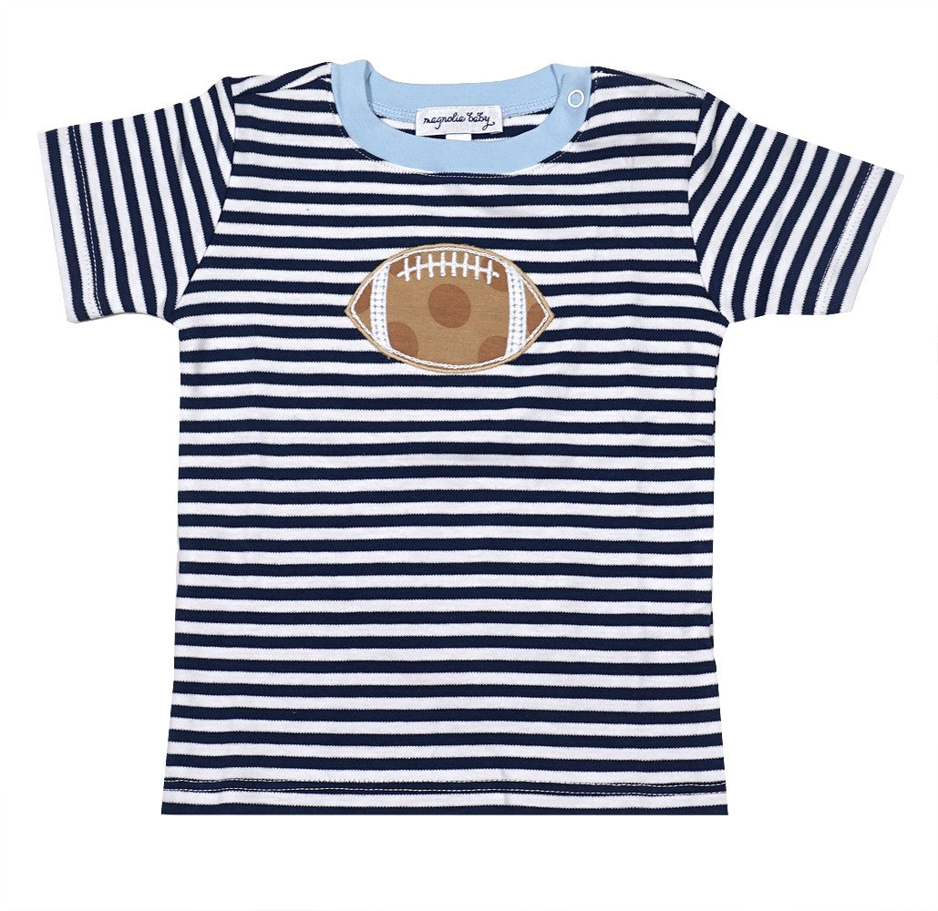 Magnolia Baby Little Boys Navy Blue Football Stripes Shirt