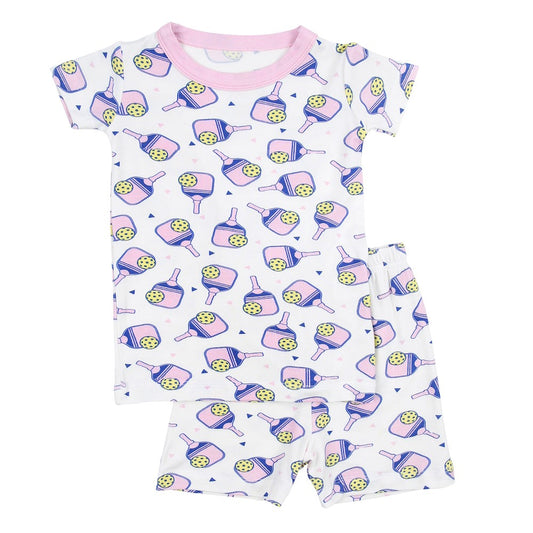 Magnolia Baby Girls Short Pajamas - Pickleball Print - Pink