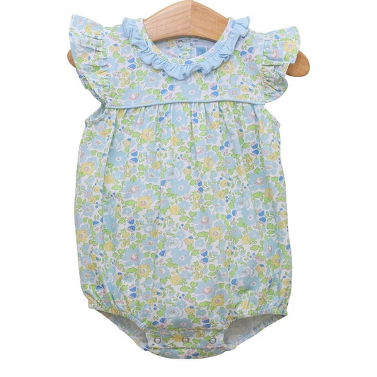 Trotter Street Kids Baby Girls Blue Blooming Floral Ruffle Bubble