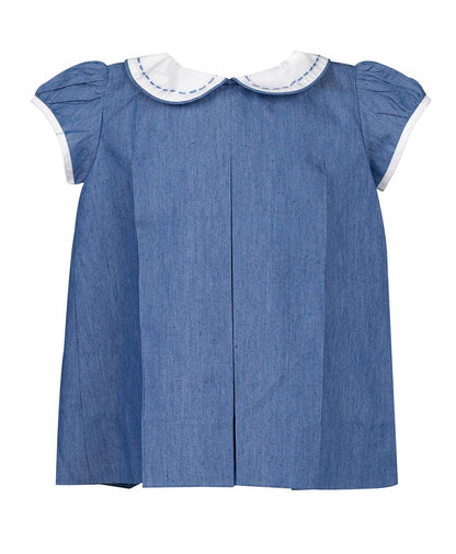 Proper Peony Girls Dress - Blue Chambray Cannon Pleat
