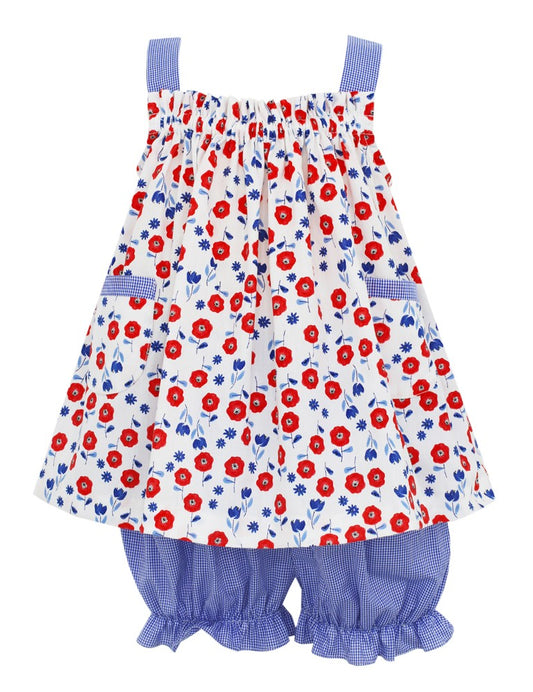 Anavini Couture Girls Red & Blue Provence Floral Bloomers Set