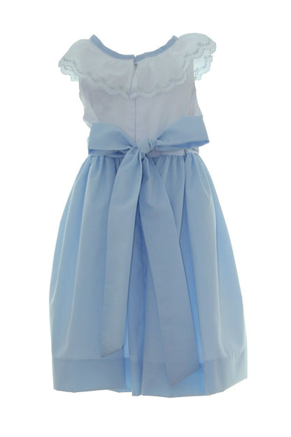Susanne Lively Girls Blue / White Dress with Lace Collar
