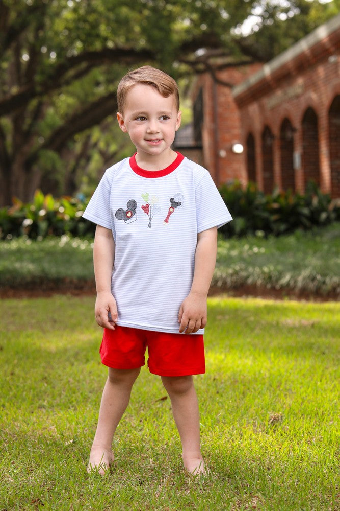 Trotter Street Kids Boys Blue Mouse Embroidery Shorts Set