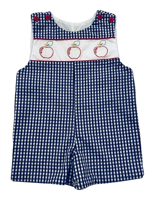 The Best Dressed Child Baby / Toddler Boys Navy Blue Check Jon Jon - Embroidered Apples