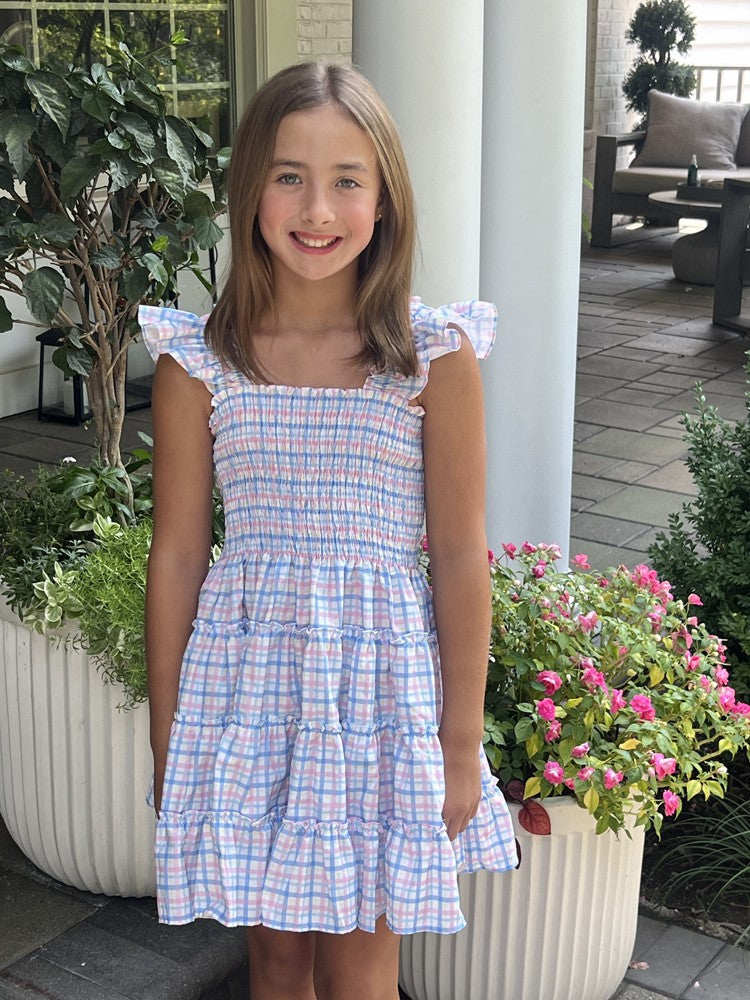 Be Elizabeth by James & Lottie Girls Charlotte Smocked Dress - Blue Pastels Plaid 10 Be Elizabeth by James & Lottie Girls Charlotte Smocked Dress - Blue Pastels Plaid 10