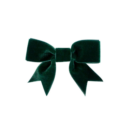 Wee Ones Girls Hair Bow - Mini Velvet Bow Tie with Fancy Tails - Forest Green