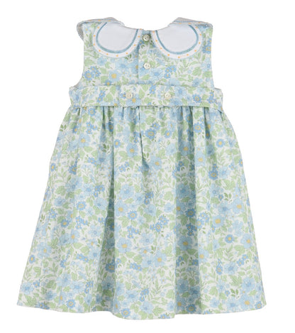 Luli & Me Girls Ocean Blue Floral Sleeveless Dress - Embroidered Petal Collar
