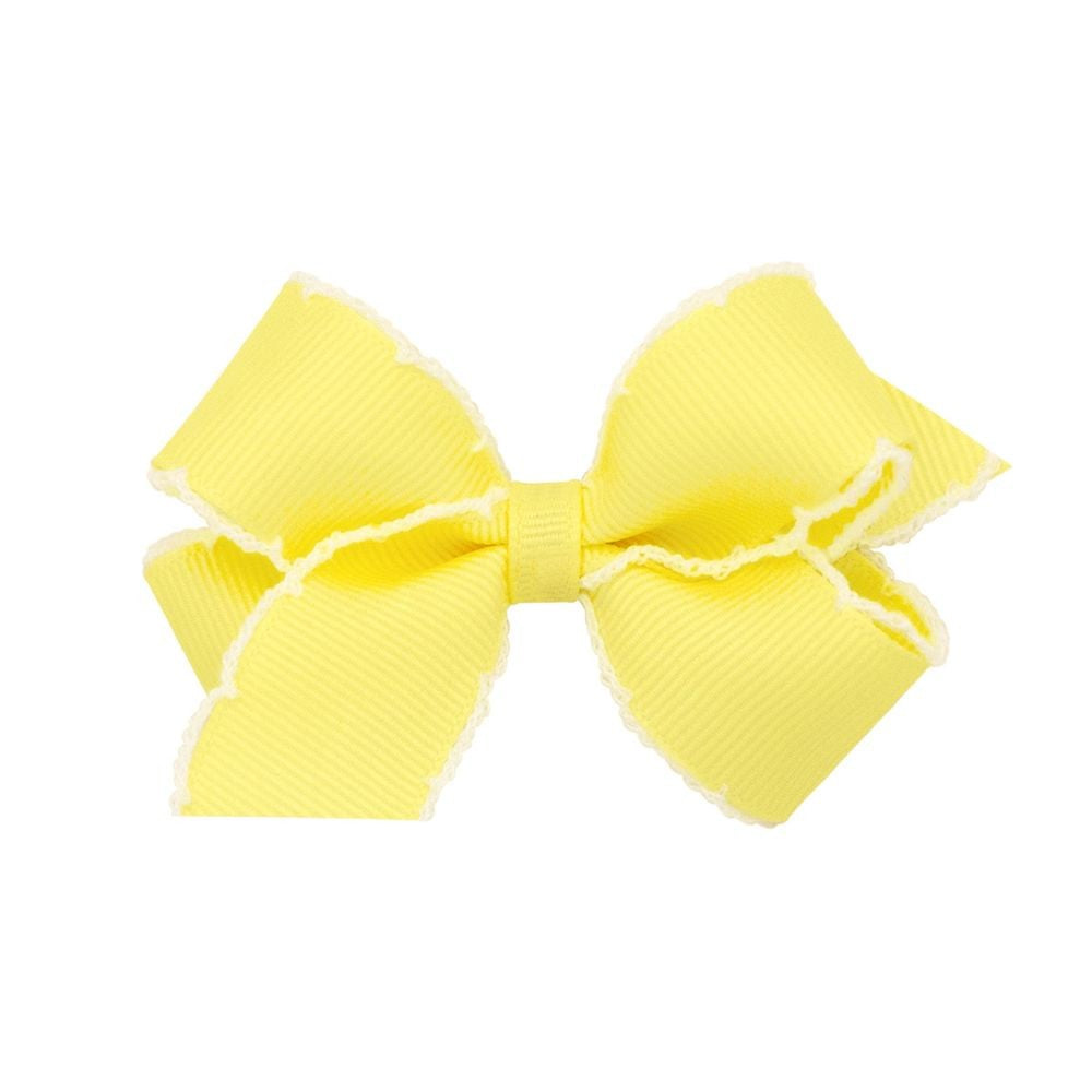 Wee Ones Girls Classic Moonstitch Bow on Clip - Yellow with White by Wee Ones
