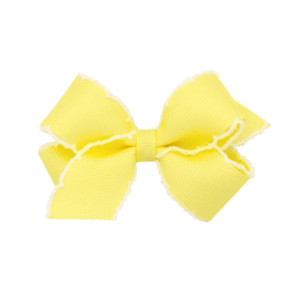 Wee Ones Girls Classic Moonstitch Bow on Clip - Yellow with White by Wee Ones