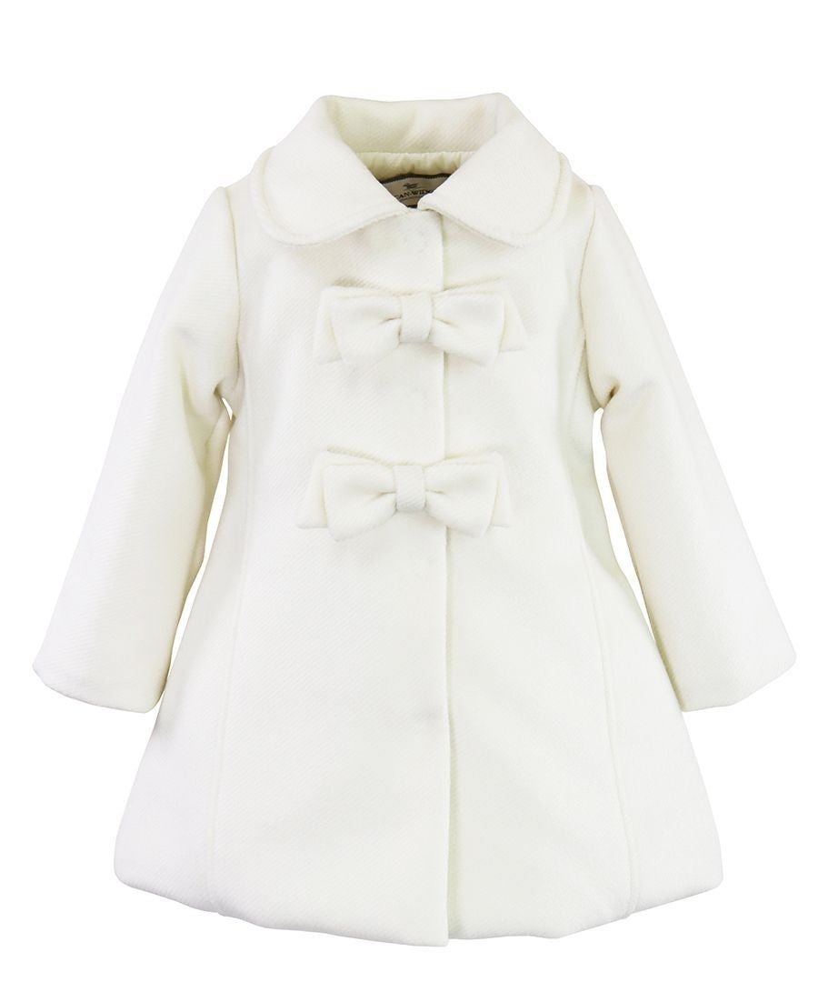 Widgeon Girls Dress Coat - Two Bow Car Coat - Ivory