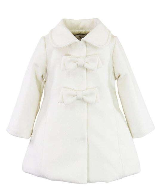 Widgeon Girls Dress Coat - Two Bow Car Coat - Ivory